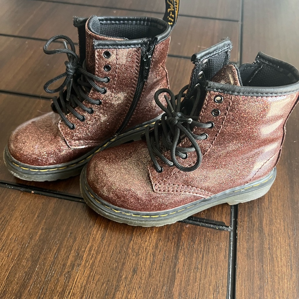 Dr. Martens Glitter Lace-Up Ankle Boots in Burgundy Brown